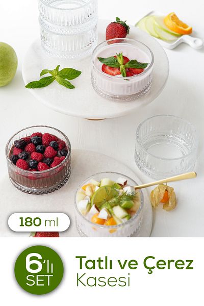 Vienev 6 Pieces of Dessert and Snack Glass Bowl Presentation Set 180 ml