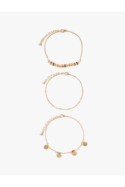 Koton Anklet Set Beaded Metal 3 Pieces
