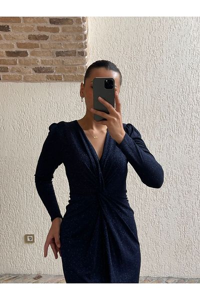 NIDAFASHION Crossbody Neck Silvery Front Slipping Dress