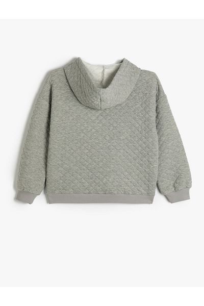 Koton Hooded Sweatshirt Long Sleeve Kangaroo Pocket Quilted Ribbon