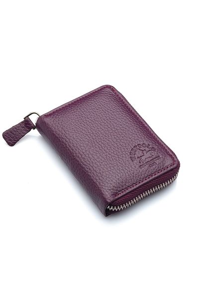 Westpolo Unisex Plum Genuine Leather Card Holder Wallet - Zippered, Paper Money Compartment Try502