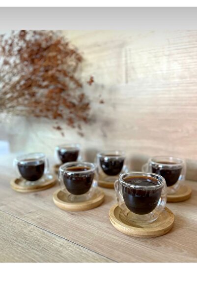 Snow Homs 6-Piece Bamboo Plate Double Walled Coffee Set Cup Dowry Cup Glass Mug