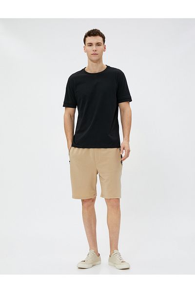 Koton Bermuda Shorts Slogan Printed, Lace Waist, Zipper Pocket, Slim Fit