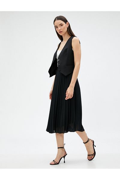 Koton Pleated Skirt Midi Length Chiffon Elastic Waist