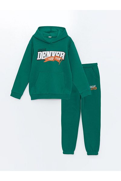 LC Waikiki LCW Kids Green Hooded Boys Χοντρή φόρμα αθλητικής φόρμας