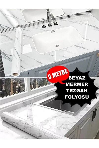 CNGZSHOP Mermer Desenli Beyaz Folyo Kaplama 5 Mt X 60 Cm Mutfak Tezgah Dolap ...