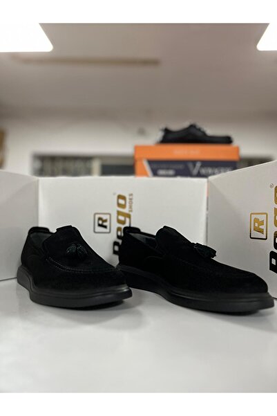 Rego Black Genuine Leather Men's Shoes