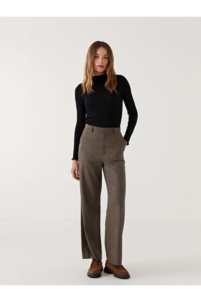 LC Waikiki LCW Modest Kahverengi Loose Fit Ekose Kadın Pantolon