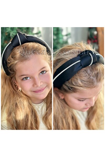 Queen Nelly Design de lux cu pietre de cristal - Coroană neagră cu burete lat și noduri din satin