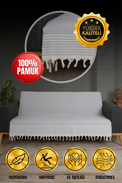 Akaystore Quality Cotton Fringed Sofa and Sofa Bed Cover - 180X210 cm