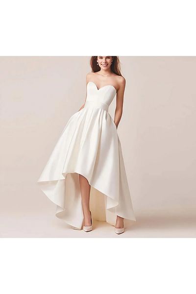 NSMLİFE Women's Ekru Asymmetrical Pocket Minimalist Wedding Wedding Skirt Simple Stylish Satin Skirt