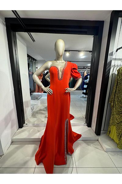 Robes Γυναικείο βραδινό φόρεμα με μονό μανίκι με μαργαριτάρια και πέτρα με λεπτομέρεια κομψό σχέδιο