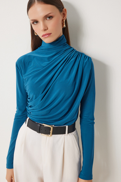 Lovelyİstanbul Petrol Green Sandy Μπλούζα - Λεπτομέρεια με κορδόνι LFF0001