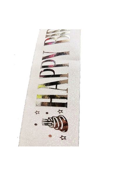 Mu Art Ahşap White Silver Glitter Belt with Happy Birthday Writing