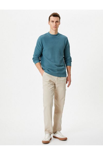 Koton Pulover Slim Fit Tricoturi de bază Gâtul turnat texturat