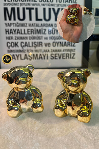 Snow Homs 1-adet Küçük Boy Ayıcık Biblo Panda Gold Biblo Dekoratif Sunumluk D...