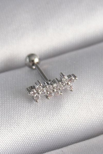 Store 316L Steel Silver Color Zircon Stone Clover Tragus Piercing - Tj-Pr1255