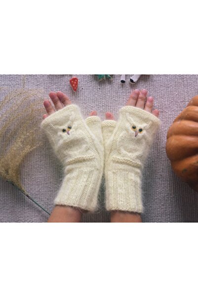 YOS TREND Baykuş Detaylı Kadın Parmaksız Yarım Eldiven – El Yapımı ve Organik Tasarım (10 Renk Seçeneği)