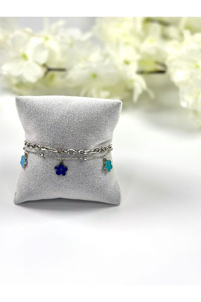 Store 316L Steel Blue Clover Silver Tarnish-Free Bracelet