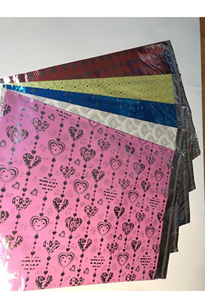 Dekals 5 Adet 35x51 Tek Desen Büyük Boy Yapışkanlı Hediye Poşeti Metalize Hediye Paketi