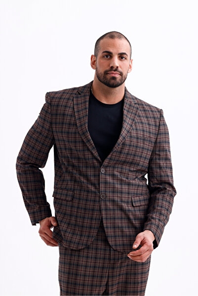 Erkek Kahverengi Ekose Battal Boy Büyük Beden Blazer Ceket - Şık Ve Modern Tasarım, Rahat Kesim