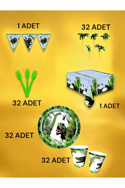 VibeHome Jurassic Themed Premium Set for 32 - Birthday Party and Fun Events