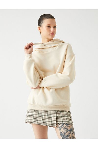 Koton Hooded Oversize Sweatshirt with Ribbed Stitching Detail