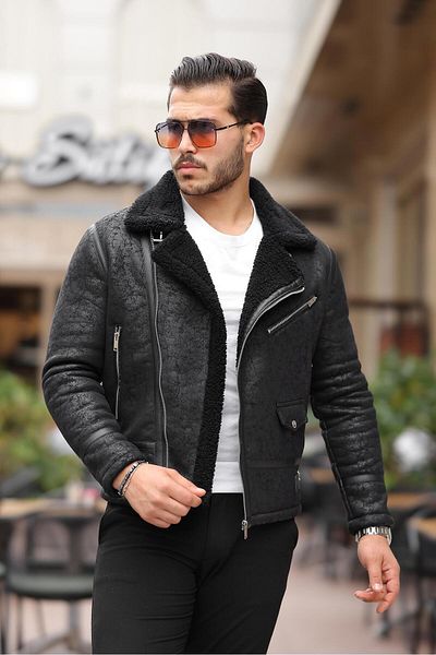 PRİFALDİ Prifaldi Μαύρο Ανδρικό Δερμάτινο Napa - Vintage, Oversize, Διαγώνιος Γιακάς, Ολόσωμο Γούνινο Παλτό