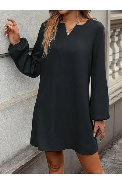 İpeksi Silky Women's Long Sleeve V-Neck Loose Imported Crepe Dress