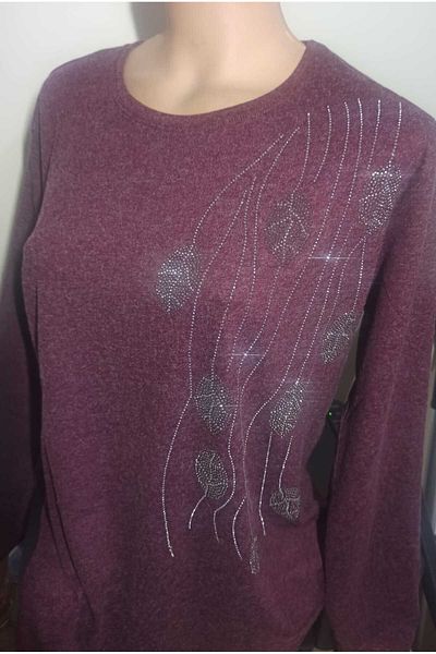 Noname Winter Season Woolen Stone Detailed Crew Neck Mother's Combed Cotton Blouse