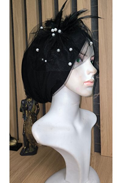 ABB Tüllü İnci tokalı siyah bone