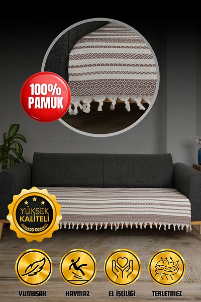 Akaystore Качествен памучен калъф за диван и разтегателен диван - 115x200 см - Покрива зоната за сядане
