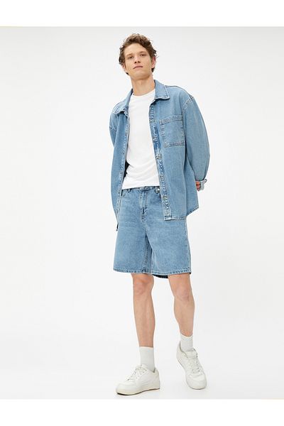 Koton Oversize τζιν σορτς με κουμπιά 5 τσέπες βαμβακερό