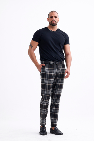 Koch London Erkek Siyah Ekose Desenli Battal Boy Pantolon - Şık Ve Modern Tasarım