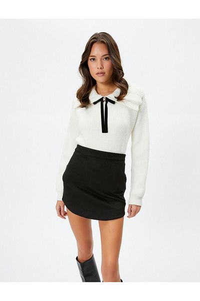 Koton Polo Neck Sweater Brooch Detailed Knitted Long Sleeve