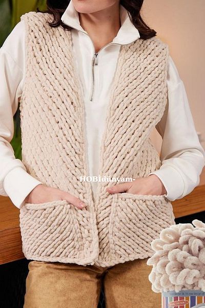 Alize Knitted Herringbone Model Vest