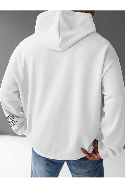 BukuriCO Men's 3 Thread Cotton Front Nasa Printed Sleeve Detail Oversize Hooded Sweatshirt