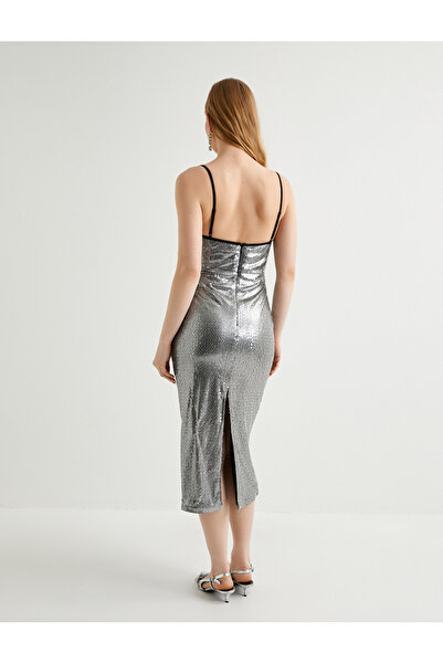 Koton Pullu Payetli Uzun Abiye Elbise İnce Askılı