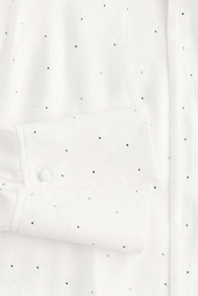 H&M Rhinestone-embellished tie-neck blouse