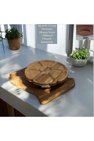 Premium Acacia Series 7 Compartment Rotary  Serving Dish , Serving Dish ,Breakfast Dish