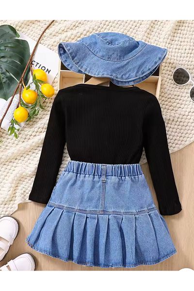 Calisa Set of 3 Denim Skirt Hat Blouse