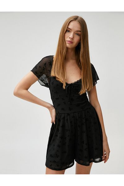 Koton Chiffon-Mini-Overall, gerüscht, mit Blumenmuster, kurze Ärmel