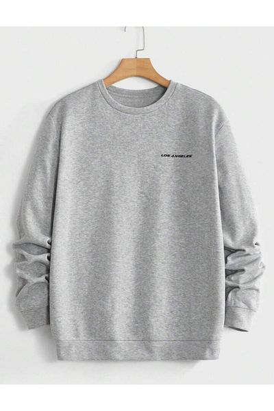 CAST COLLECTİON Unisex Gray Crew Neck Los Angeles Printed Sweatshirt