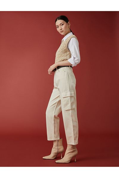 Koton High Waist Cargo Pants Straight Leg