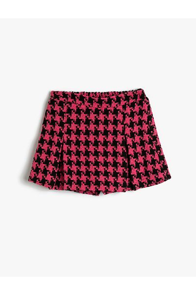 Koton Tweed Mini Shorts - Pleated Skirt and Elastic Waist
