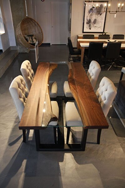 shardywood Özel Ahşap&Cam Yemek Masası Ofis Masası Mutfak Masası 160x80