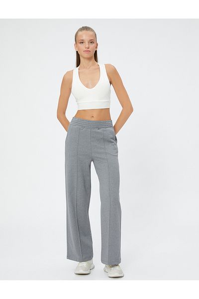 Koton Wide Leg Sweatpants High Waist Ribbed Pocket