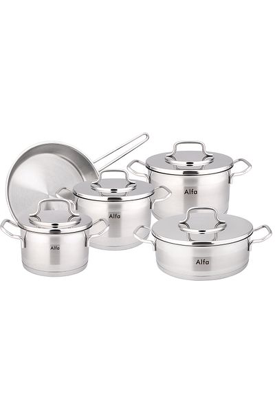 Alfa 9-Piece Alfa Premium Cookware Set, 18/10 Cr/Ni Stainless Steel