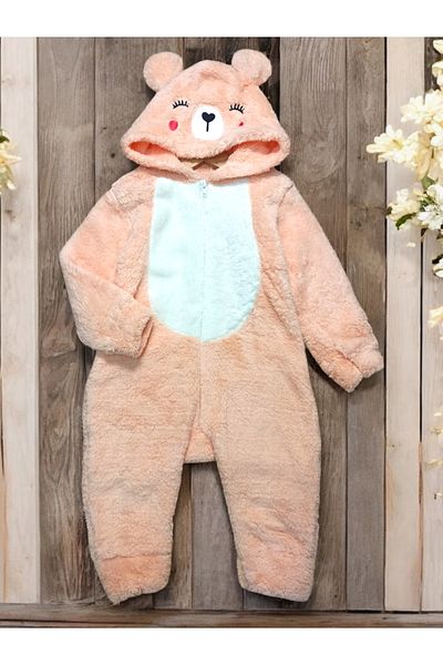 KİDOO BEBE Girl's Plush Hooded Jumpsuit - Sunflower Embroidered
