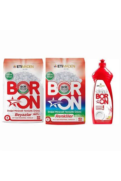 Boron Cleaning Set of 3 - Colored Powder 4kg, White Powder 4kg, Hand Dishwashing Detergent+ Polisher